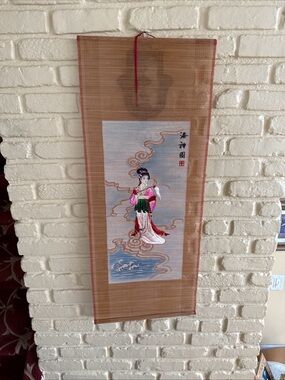 Traditional Asian Hanging Scroll Wall Art - Pink, Red, Green